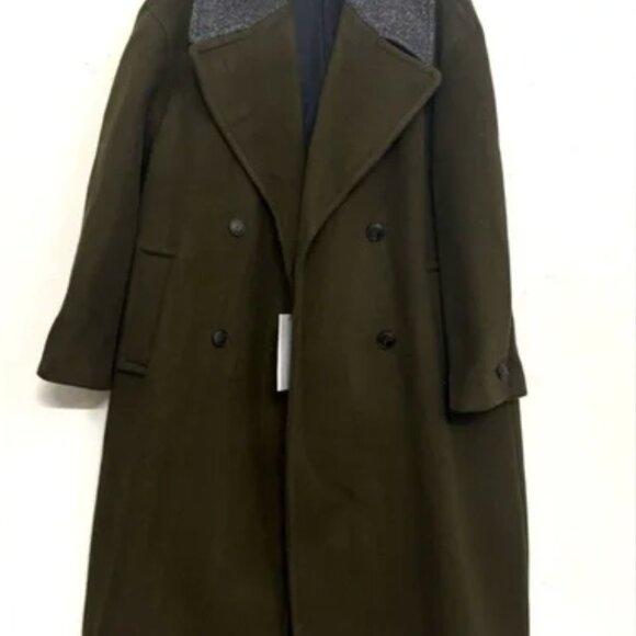 NWT Zara Monteco Wool Double-Breasted Long Coat with Gray Collar/ Olive Green M - Picture 11 of 16